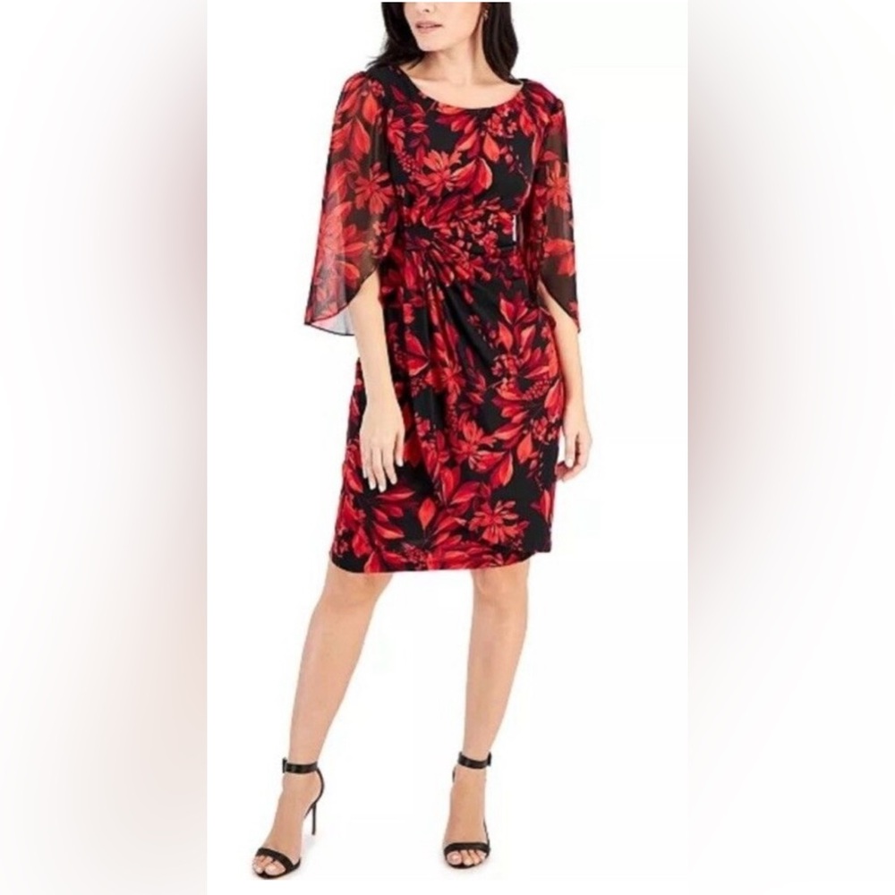 Connected Apparel Floral Black and Red Dress 14P